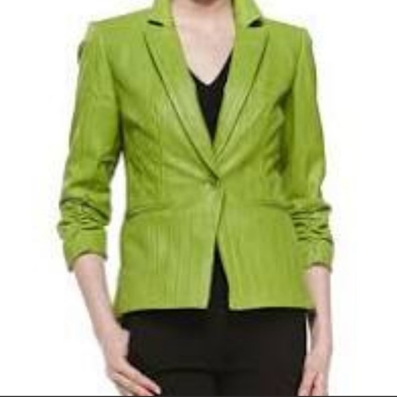 Layfayette 148 New York Leather Fitted Blazer Jacket Butter Soft Size 4